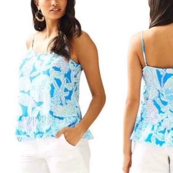 Lilly Pulitzer Into the Deep Bay Blue Peplum Tank - Picture 1 of 6